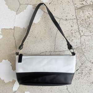 Vintage 90s Shoulder Bag Baguette Purse Black White Colorblock Indeed Minimalist
